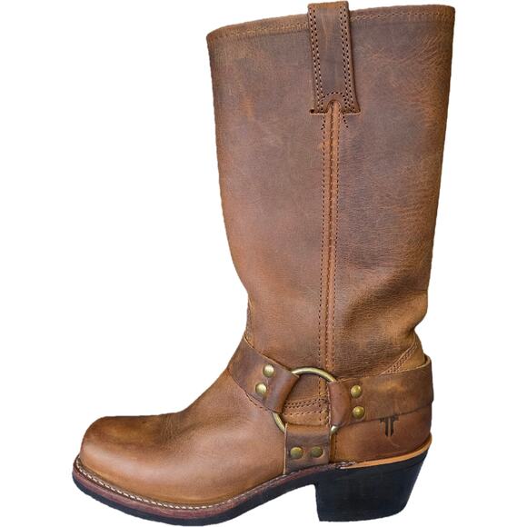 EUC Frye Tan Leather Harness 12R Mid Calf Square Toe Boots Engineer Biker 6M - Picture 13 of 16